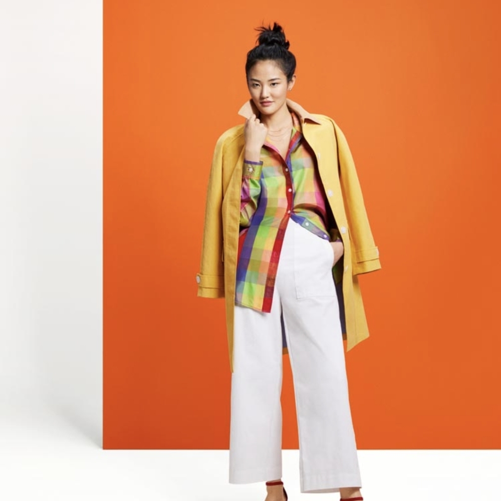 Isaac Mizrahi | Silk Blouse Rainbow Plaid Button Down Women’s Top (For Target) - Picture 5 of 8
